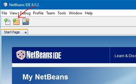 New File icon in the NetBeans toolbar to create a new Java project