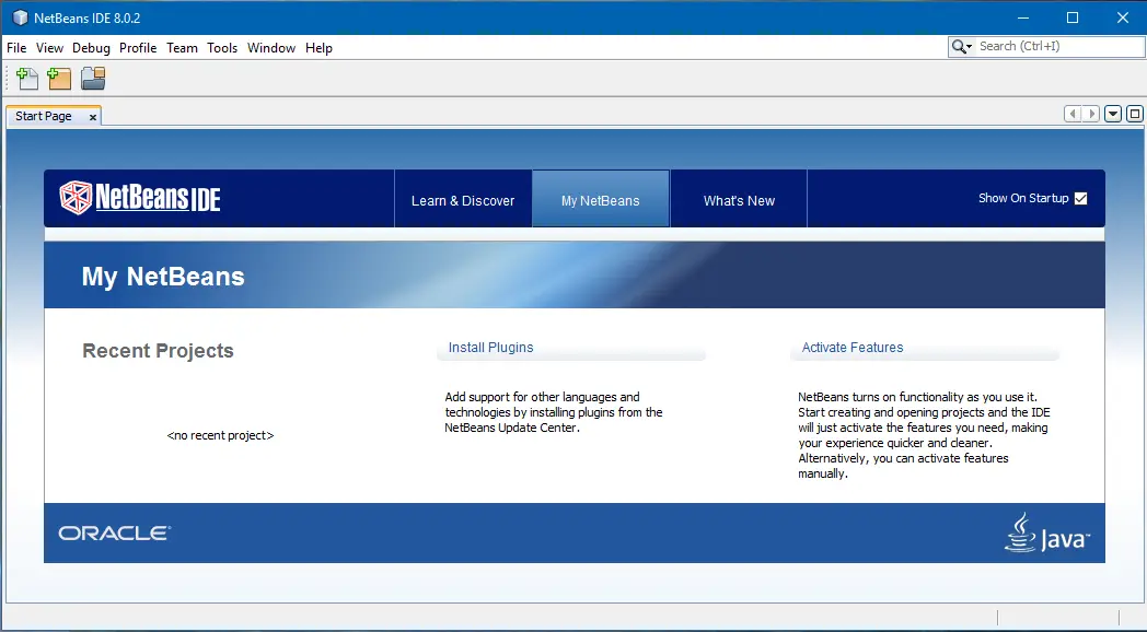 NetBeans IDE home page showing the Start Page tab